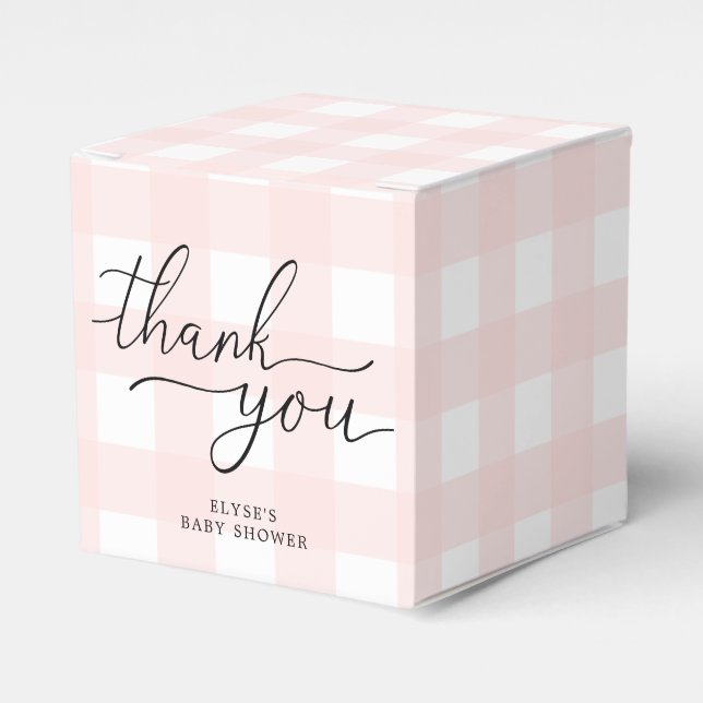 Pink Gingham Birthday Thank You Favor Box (Front Side)
