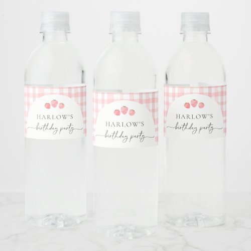 Pink Gingham Birthday Water Bottle Labels