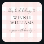 Pink Gingham Bookplate Sticker<br><div class="desc">This Baby Shower bookplate sticker features a classic gingham design and modern fonts. The script heading is an image that cannot be edited. All of the other text is fully editable. For more advanced customization of this design, simply select the "Customize It" button above. Add the sticker to your invitation...</div>