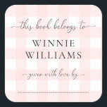 Pink Gingham Bookplate Sticker<br><div class="desc">This Baby Shower bookplate sticker features a classic gingham design and modern fonts. The script heading is an image that cannot be edited. All of the other text is fully editable. For more advanced customization of this design, simply select the "Customize It" button above. Add the sticker to your invitation...</div>