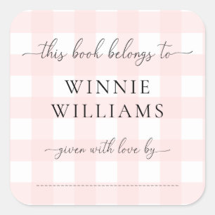 Pink Gingham Bookplate Sticker