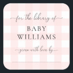 Pink Gingham Bookplate Sticker<br><div class="desc">This Baby Shower bookplate sticker features a classic gingham design and modern fonts. The script heading is an image that cannot be edited. All of the other text is fully editable. For more advanced customization of this design, simply select the "Customize It" button above. Add the sticker to your invitation...</div>