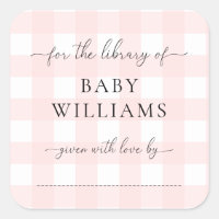 Pink Gingham Bookplate Sticker
