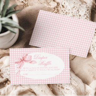 Pink Gingham Bow Baby Girl Shower Diaper Raffle Enclosure Card