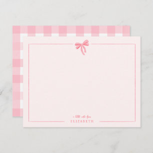 Pink Gingham Bow Baby Kids Personalized Stationery Note Card
