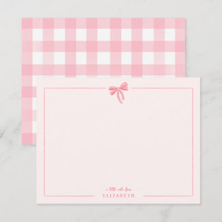 Pink Gingham Bow Baby Kids Personalized Stationery Note Card