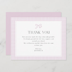 Pink Gingham Bow Baby Shower Thank You Card