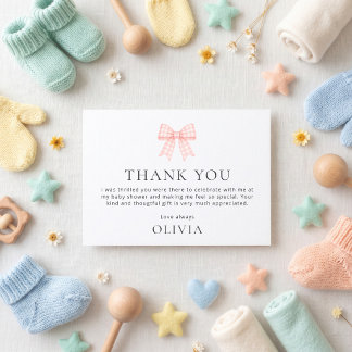 Pink Gingham Bow Baby Shower Thank You Card