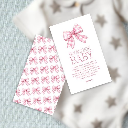 Pink Gingham Bow Books for Baby Baby Shower Enclosure Card