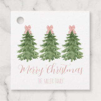 Pink Gingham Bow Christmas Tree Gift Tags