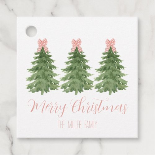 Pink Gingham Bow Christmas Tree Gift Tags