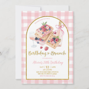 Pink Gingham Bow Coquette Waffle Birthday Brunch Invitation