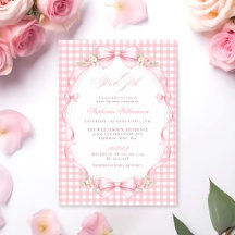 Pink Gingham Bow Floral Baby Shower