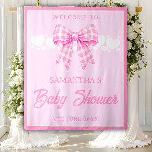 Pink Gingham Bow Girl Baby Shower Backdrop