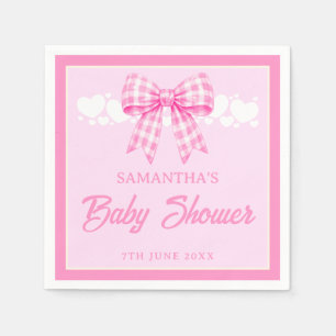 Pink Gingham Bow Girl Baby Shower Napkins
