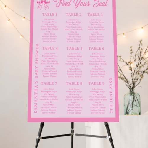 Pink Gingham Bow Girl Baby Shower Seating Chart Foam Board