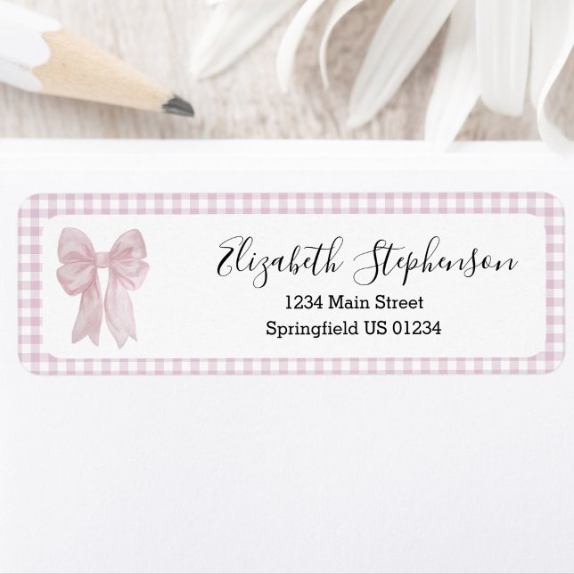 Pink Gingham Bow Girly Return Address Label (Creator Uploaded)