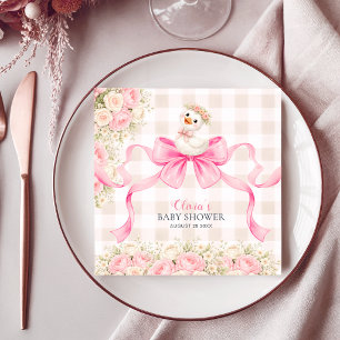 Pink Gingham Bow Goose Girl Baby Shower Napkins