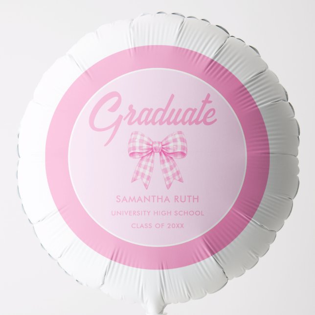 Pink Gingham Bow Graduation Party Balloon (Front)