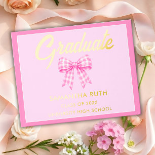 Pink Gingham Bow Graduation Party Foil Guest Book
