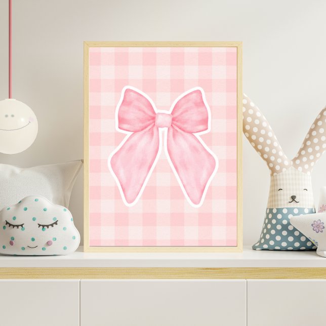 Pink Gingham Bow Nursery Poster Baby Girl Room (Creator Uploaded)
