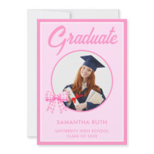 Pink Gingham Bow Photo Graduation Party