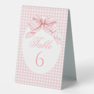 Pink Gingham Bow Preppy Baby Girl Table Numbers Tent