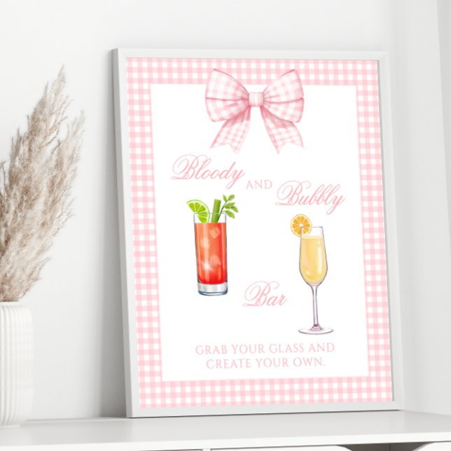 Pink Gingham Bow Preppy Coctail Bar Sign Poster (Creator Uploaded)