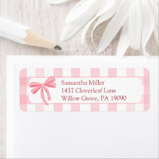 Pink Gingham Bow Return Address Label