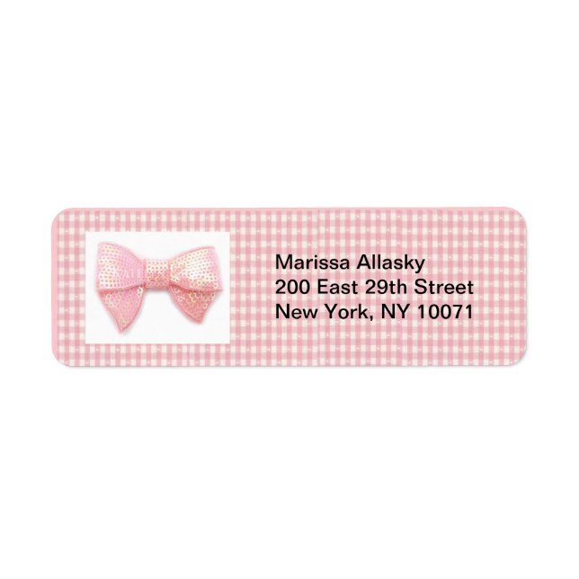 Pink Gingham Bow Return Address Label (Front)
