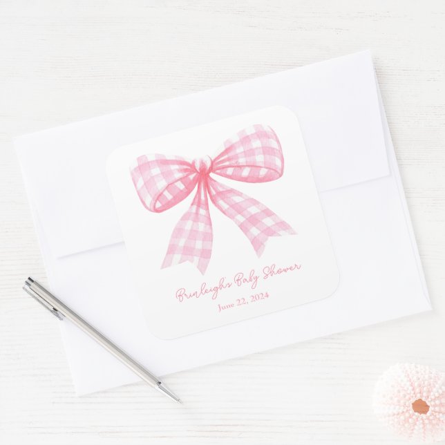 Pink Gingham Bow Ribbon Coquette Label (Envelope)
