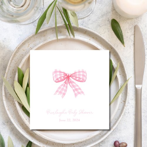 Pink Gingham Bow Ribbon Coquette Personalized Napkins