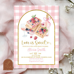 Pink Gingham Bow Waffle Berries Bridal Brunch Invitation