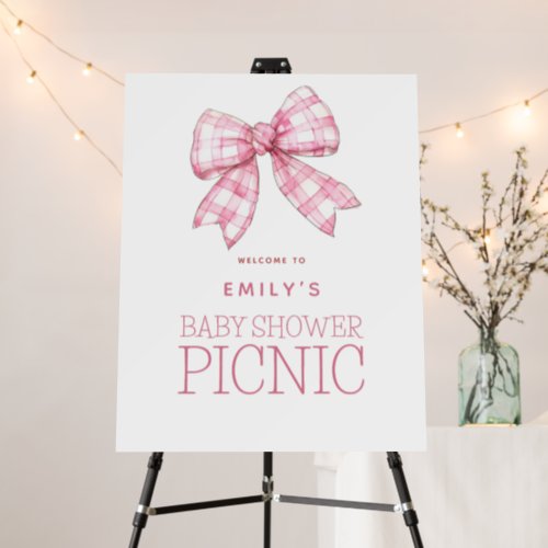 Pink Gingham Bow Welcome Baby Shower Picnic Foam Board