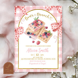 Pink Gingham Bows And Brunch Baby Shower Brunch Invitation