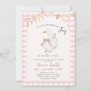Pink Gingham Bundle of joy Goose Baby Shower Invitation