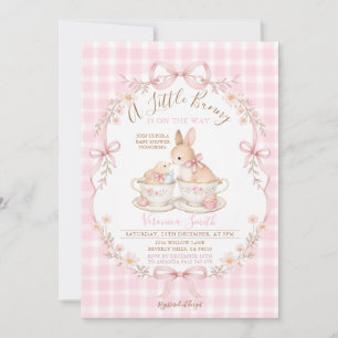 Pink Gingham Bunny Baby Shower Blush Dusty Pink Invitation