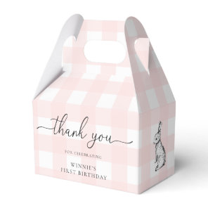 Pink Gingham Bunny Birthday Thank You Favor Box