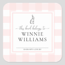 Pink Gingham Bunny Bookplate Sticker