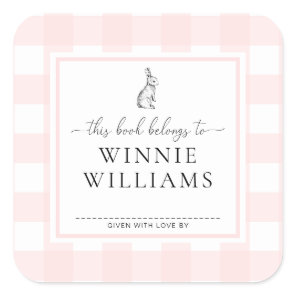 Pink Gingham Bunny Bookplate Sticker