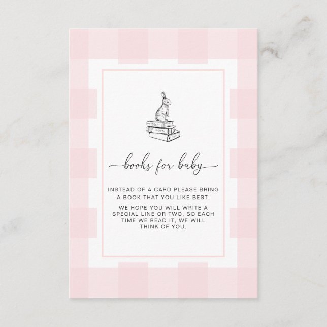 Pink Gingham Bunny Books Request Insert Card (Front)