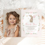 Pink Gingham Bunny Bow Girl Birthday Photo Thank You Card<br><div class="desc">These lovely place thank you cards feature a darling watercolor design of a cute baby bunny adorned with soft pink bows. Personalize the cards with your own wording and if you want to further re-arrange the style and placement of the text,  please press the "Click to customize further" button.</div>