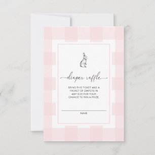 Pink Gingham Bunny Diaper Raffle Ticket Card