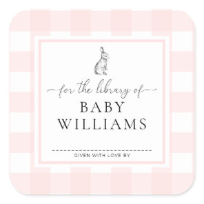 Pink Gingham Bunny For The Library Of Bookplate