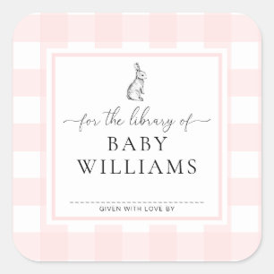 Pink Gingham Bunny For The Library Of Bookplate