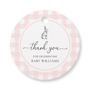 Pink Gingham Bunny Rabbit Baby Shower Favor Tags