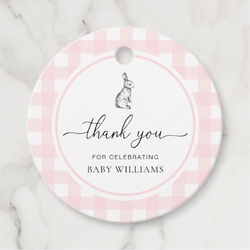 Pink Gingham Bunny Rabbit Baby Shower Favor Tags