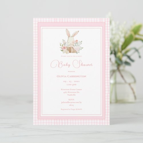 Pink Gingham Bunny Rabbit Baby Shower