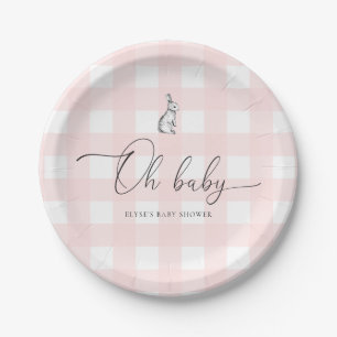 Pink Gingham Bunny Rabbit Baby Shower Paper Plates