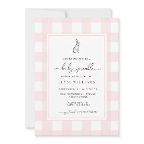 Pink Gingham Bunny Rabbit Baby Sprinkle Invitation